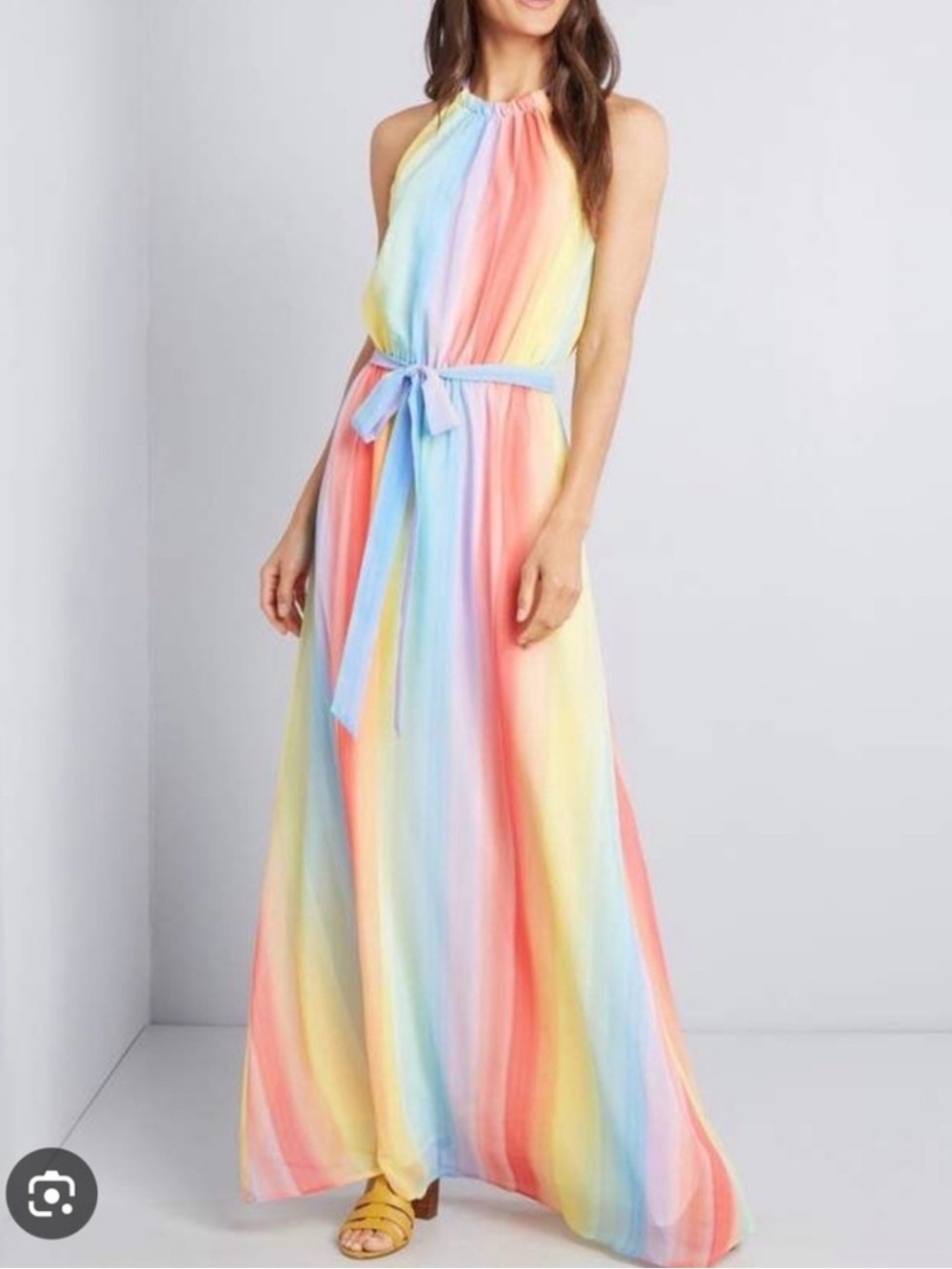 NWT Modcloth Illuminated Elegance Rainbow Halter Neck Chiffon Maxi Dress Medium